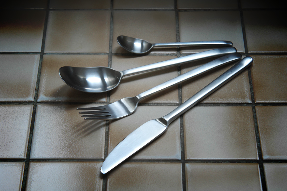 knife, fork, spoon and spoon
